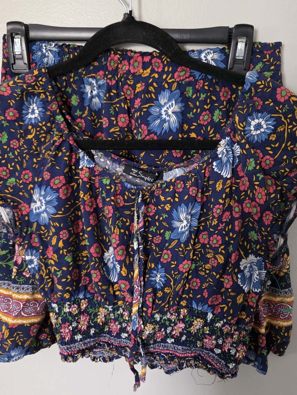 Simplee Womens Boho Floral Two-Piece Crop Top & Mini Skirt Set - Navy Sz L - Picture 7 of 10